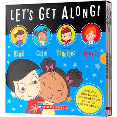 送贴纸社交技巧 情商培养友爱 Let's get along Social Skills4册英文原版绘本share, keep calm, be kind, to work together