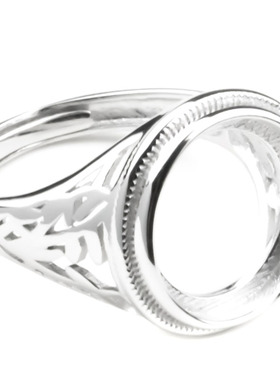 diy纯银圆形活口琥珀蜜蜡戒指托