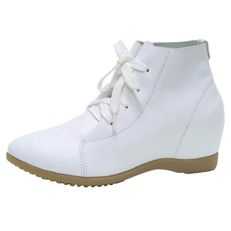 春秋冬季款大码小码内增高女短靴真皮单靴护士鞋白色女靴子高帮鞋