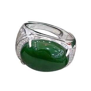 父亲节新品 天然新疆和田碧玉镶嵌银玉石925银镀白金镶玉男士戒指