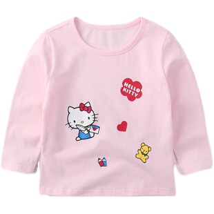 Hello Kitty春棉女童圆领长袖T恤童装上衣休闲打底衫