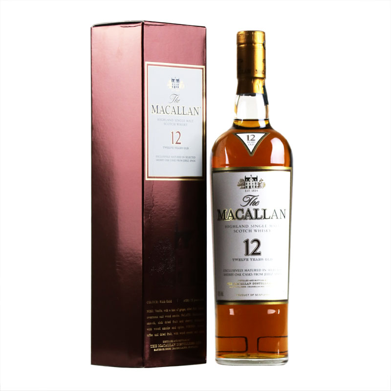 洋酒英国 MACALLAN麦卡伦12年雪莉桶单一麦芽苏格兰威士忌 700ml