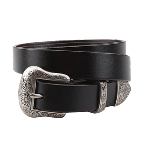 唐草扣头三件套仿古银西部牛仔复古银雕花马术男士女士皮带通用