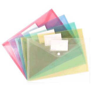 A4透明文件袋带标签名片可插笔创意纽扣袋 塑料按扣资料袋 加厚防水学生文具用品科目考试卷收纳袋定制印logo