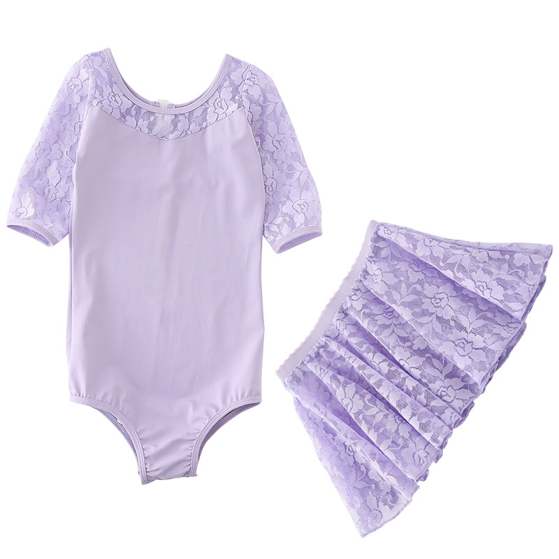 咔萌琪儿童舞蹈服装女童练功服秋季连体芭蕾舞裙幼儿短袖跳舞衣服