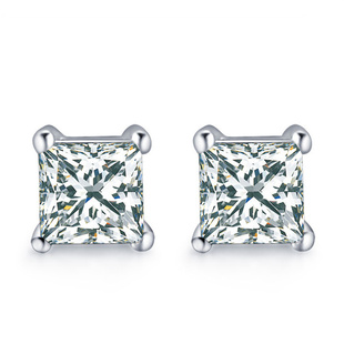 爸爸去哪儿5山鸡陈小春同款方形耳钉925纯银简约公主方钻锆石耳环