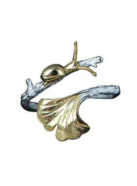 复古风纯银金色开口戒指环