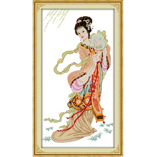 自己绣仕女图十字绣古风美女古典竖版2026新款侍女图古装线绣简单