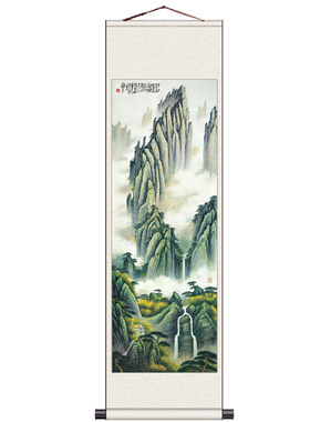 细长石舟国画风水丝绸礼品卷轴