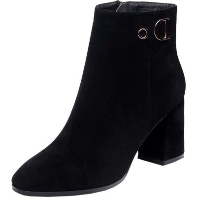 圣梵西时尚粗跟高跟磨砂短靴女靴