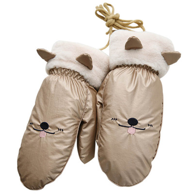 冬天防水卡通挂脖带加绒加厚手套