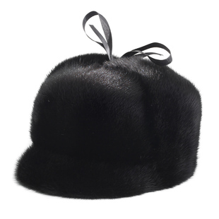 皮草水貂毛帽子真皮鸭舌八路军帽冬季保暖护耳中老年男式雷锋帽