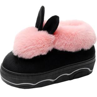 冬季高跟棉拖鞋女防滑厚底韩版卡通时尚防水室内保暖居家包跟棉鞋