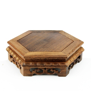 鸡翅木红木六角形底座紫砂壶奇石底座花瓶盆景工艺摆件实木托底座