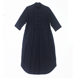 姜欢J&H原创设计 美院派艺术系苎麻中式盘扣连衣裙