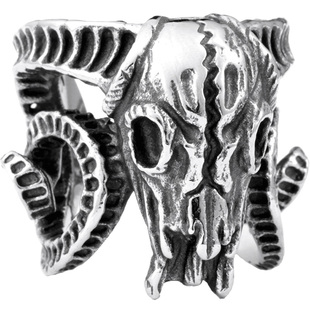 羊头骷髅男士戒指霸气钛钢欧美复古个性夸张朋克潮男食指韩版饰品