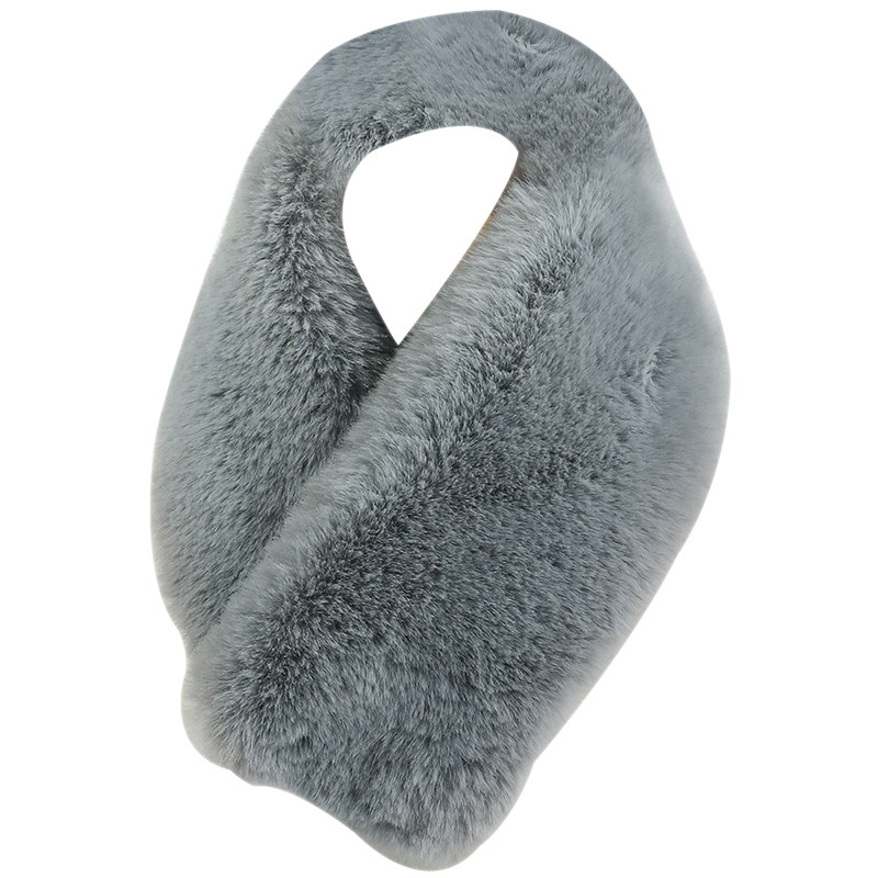 上海故事女士秋冬季百搭加厚白色毛毛围巾保暖仿獭兔兔毛交叉围脖