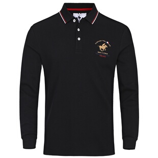 品牌马球男士长袖T恤翻领纯棉高尔夫爸爸上衣春秋季运动装POLO衫