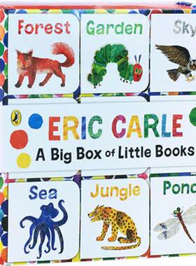 英文原版9册The World of Eric Carle: Big Box of Little Books 手掌迷你纸板书艾瑞卡尔封底可玩拼图bedtime little library