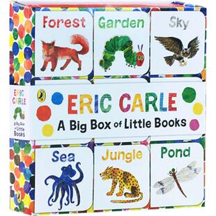 英文原版9册The World of Eric Carle: Big Box of Little Books 手掌迷你纸板书艾瑞卡尔封底可玩拼图bedtime little library