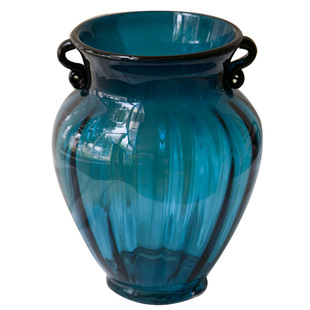 阑珊树轻奢中式现代蓝彩色双耳透明玻璃插花瓶摆件客厅水培养包邮