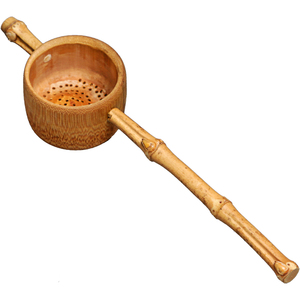 日式碳化茶道竹茶滤 纯手工茶具配件竹根茶虑 麻布网天然茶漏勺子