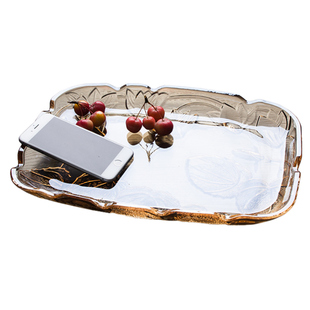 水晶玻璃托盘创意长方形欧式透明放杯子的茶盘家用零食水果盘客厅