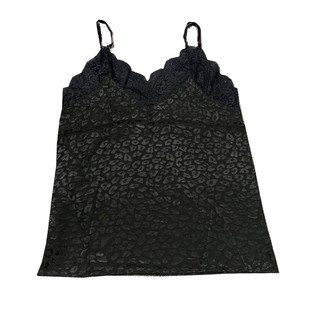 吊带背心女大码宽松外穿V领蕾丝无袖内搭打底衫黑色绸缎遮肚上衣