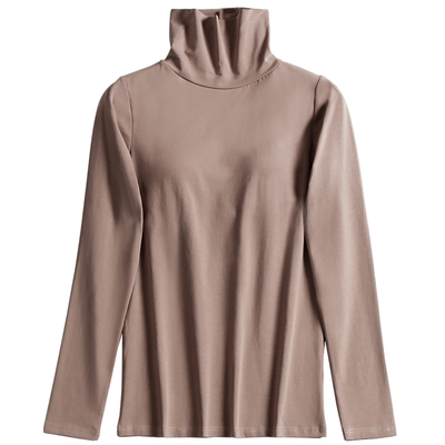 带胸垫高领长袖t恤女睡衣打底衫