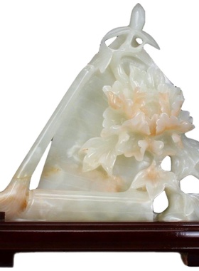 巴基斯坦玉石牡丹花中式风摆件