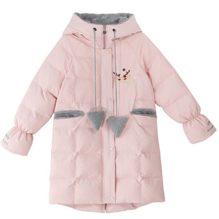 雪诗恋少女棉衣可爱鹿角大童冬装韩版中长款初中学生棉袄外套棉服