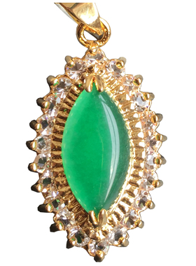 胡二翡翠传统古典马眼吊装金包玉