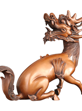 紫铜招财风水家居饰品麒麟摆件