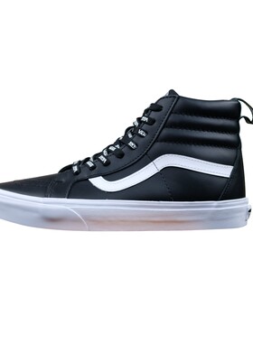 vans老万侧条纹牛皮革高帮板鞋