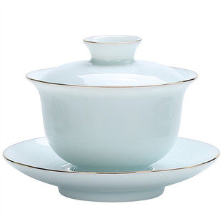 七色福 青瓷盖碗茶杯大号白瓷陶瓷功夫茶具套装三才敬茶碗泡茶壶