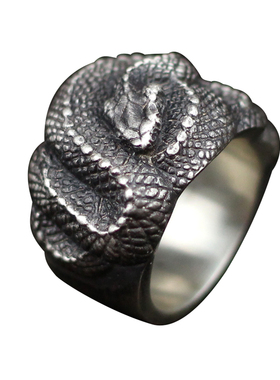 手工复古纯银纹理戒指环眼镜蛇