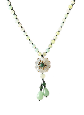 纯然饰品玛瑙岫玉项链短女花朵锁骨链时尚民族古风颈链文艺小清新