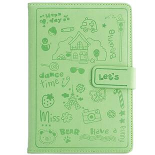 bowen博文991卡通图案印花本可爱少女心日记磁扣随身本工作笔记本PU皮面手帐本子炫彩糖果色A5记事本可定制