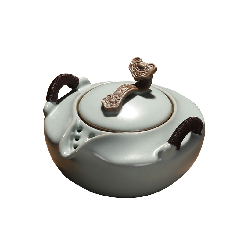 元本道正品汝窯茶壺單壺 全手工開片陶瓷功夫茶具汝瓷大號泡茶壺