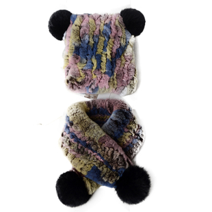 儿童保暖帽秋冬季獭兔毛编织帽子围巾围脖套装加厚可爱毛绒宝宝帽