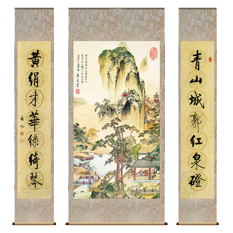 定制办公室唐伯虎山水丝绸画