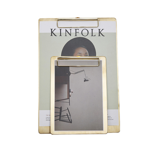 北欧黄铜文件夹 金色菜单夹便条夹板 板夹书写垫板 笔百特家居
