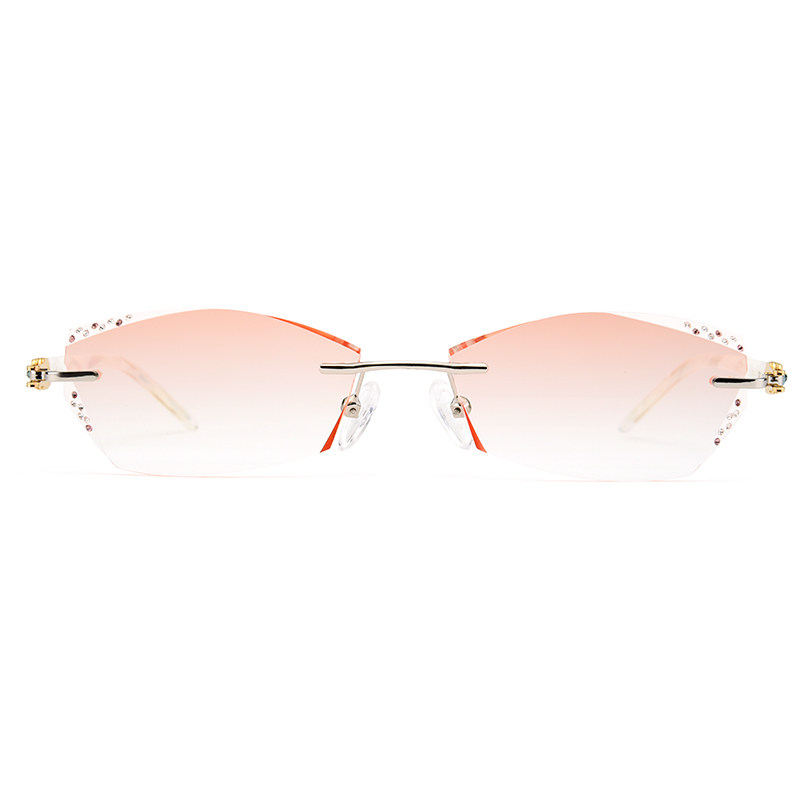 韩国镶钻石切边眼镜架女纯钛无框眼镜框渐变色超轻潮成品近视眼镜