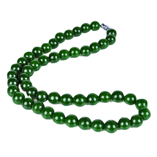 新疆和田玉玉 菠菜绿昆仑和田玉碧玉项链 男女款圆珠项链