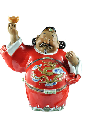 石湾陶瓷公仔大师工艺精品家居门客办公厅装饰招财财神摆件