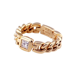 金声情艺18k黄金公主方钻戒女款Au750小方糖钻石软链条金戒指定制