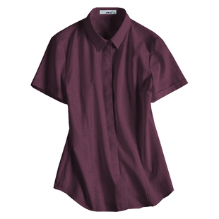 2025春装红色衬衣V领短袖修身上班正装工作服半袖职业黑色衬衫女