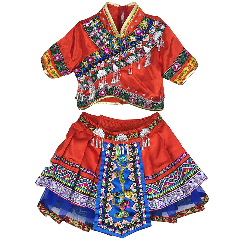 新款儿童苗族独唱歌手演出服畲族土家族彝族布依族哈尼族女童服装