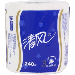 清风卫生纸3层240段有芯厕纸卷纸餐巾纸10 提100卷家用实惠装整箱
