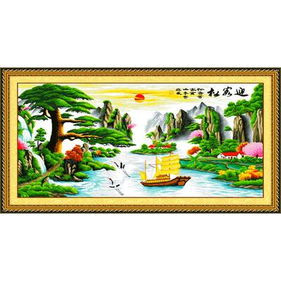 迎客松山水风景大幅一帆风顺